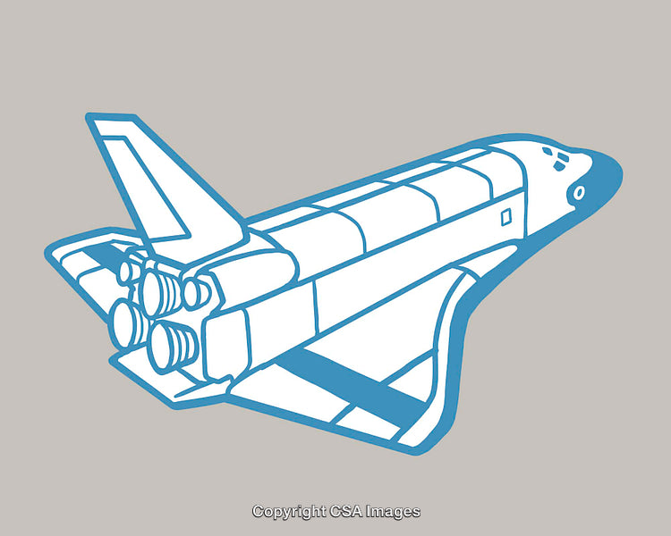 Stylized Blue and White Space Shuttle Illustration on Neutral Background