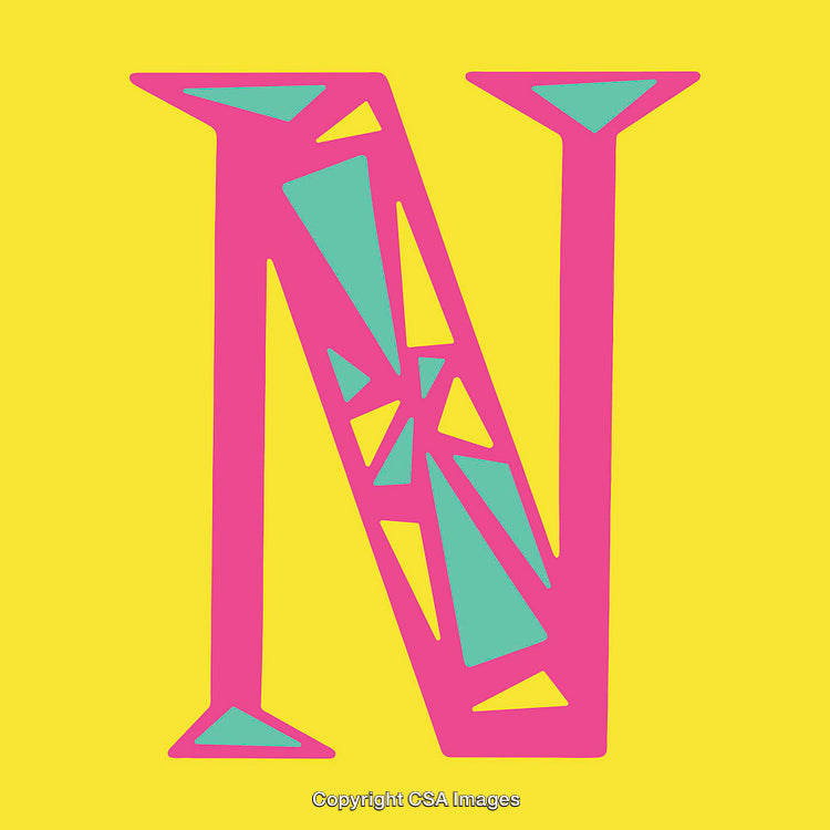 Vibrant Letter N with Geometric Pattern on Bright Yellow Background
