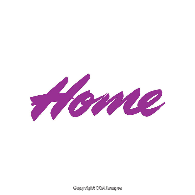 Purple Handwritten Script 'Home' Text on White Background