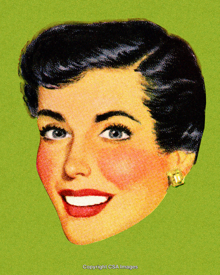 Vintage Pop Art Portrait of a Smiling Woman on Green Background