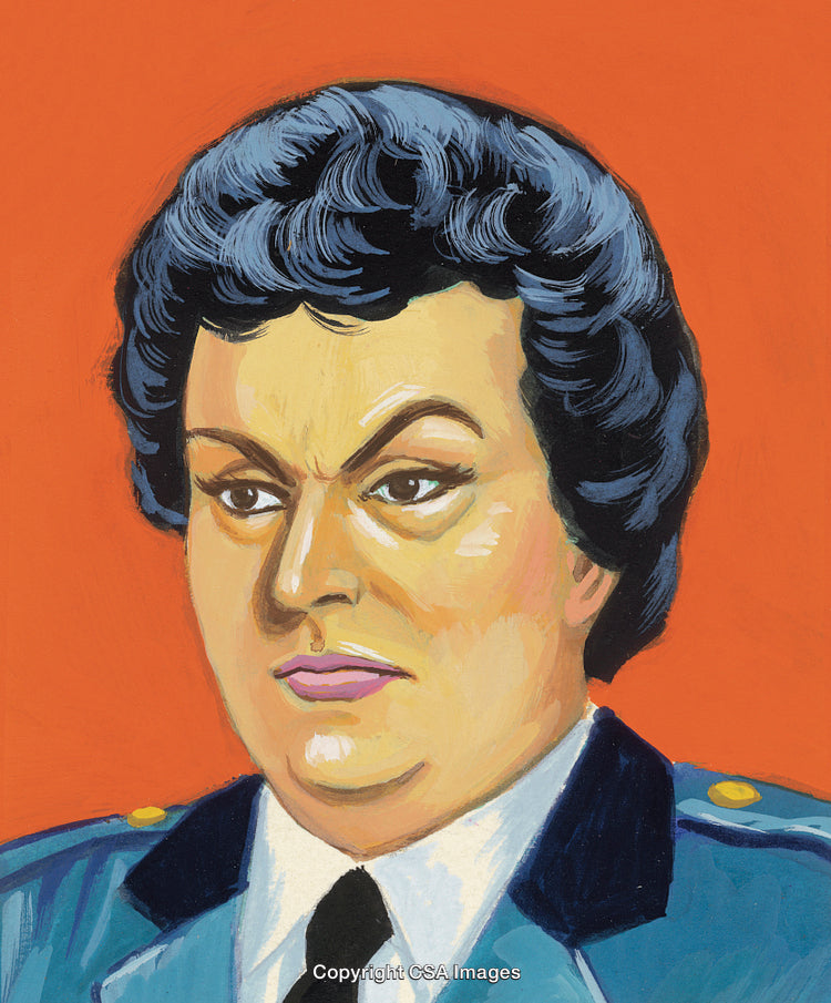 Illustrated Portrait of a Uniformed Woman in a Bold Orange Background