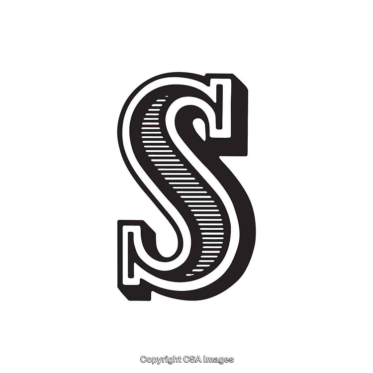 Intricate Stylized Letter S in Monochrome Decorative Design