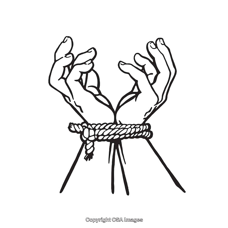 Black and White Line Art of Bound Hands Symbolizing Freedom
