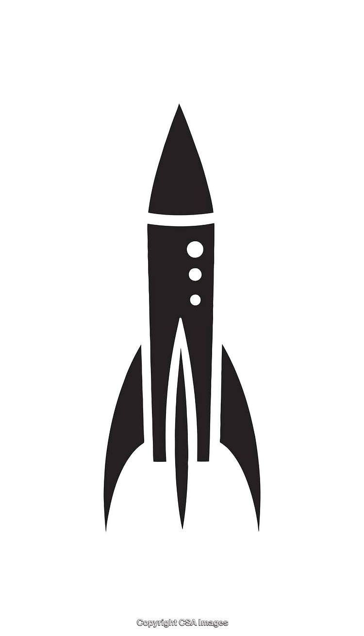 Black And White Rocket Silhouette Logo in Minimalist Design