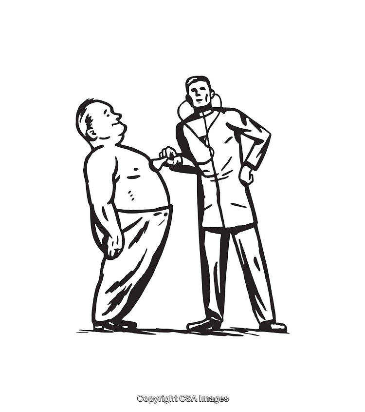 Black and White Line Art Illustration of a Doctor Examining a Patient