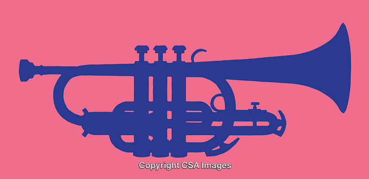 Silhouette of a Trumpet on Vibrant Pink and Blue Background