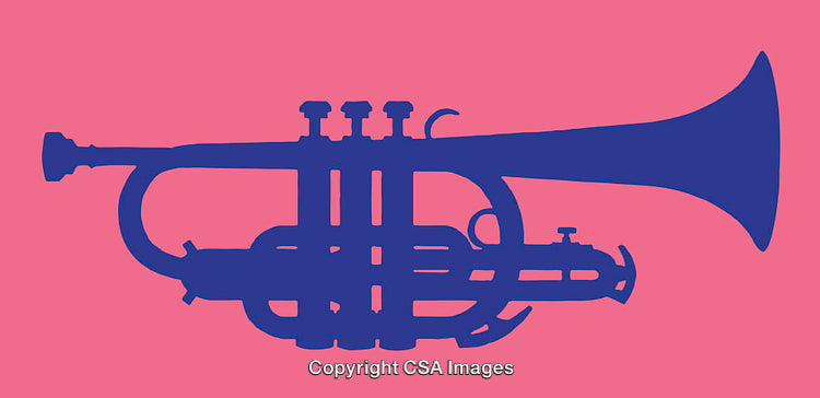 Silhouette of a Trumpet on Vibrant Pink and Blue Background