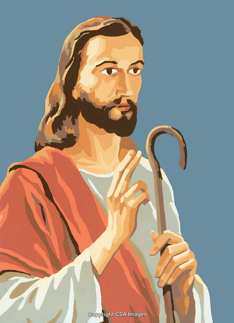 Classic Religious Painting Depicting a Saint with a Shepherd's Crook