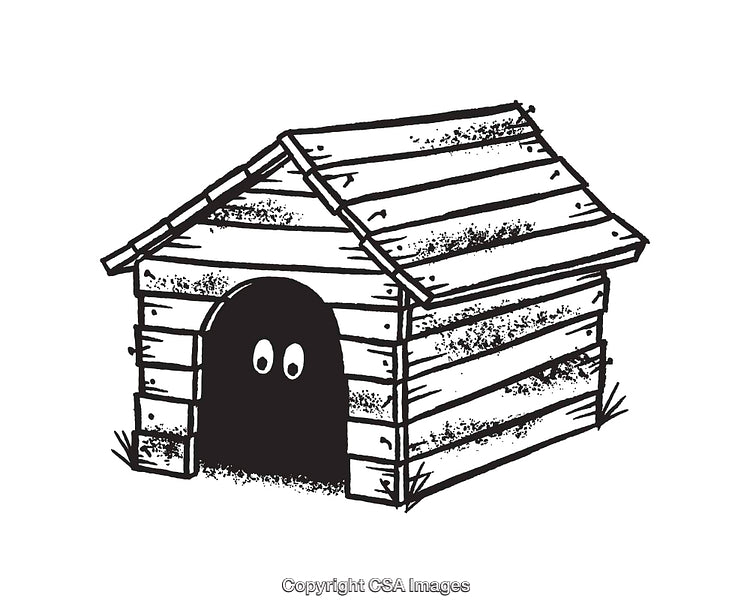Black And White Illustration of a Rustic Wooden Building with a Dark Interior