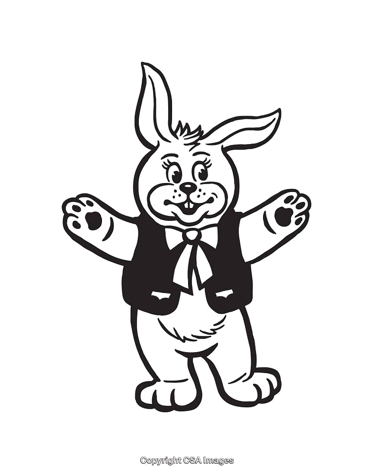 Cheerful Rabbit Illustration in Vest and Bow Tie on White Background