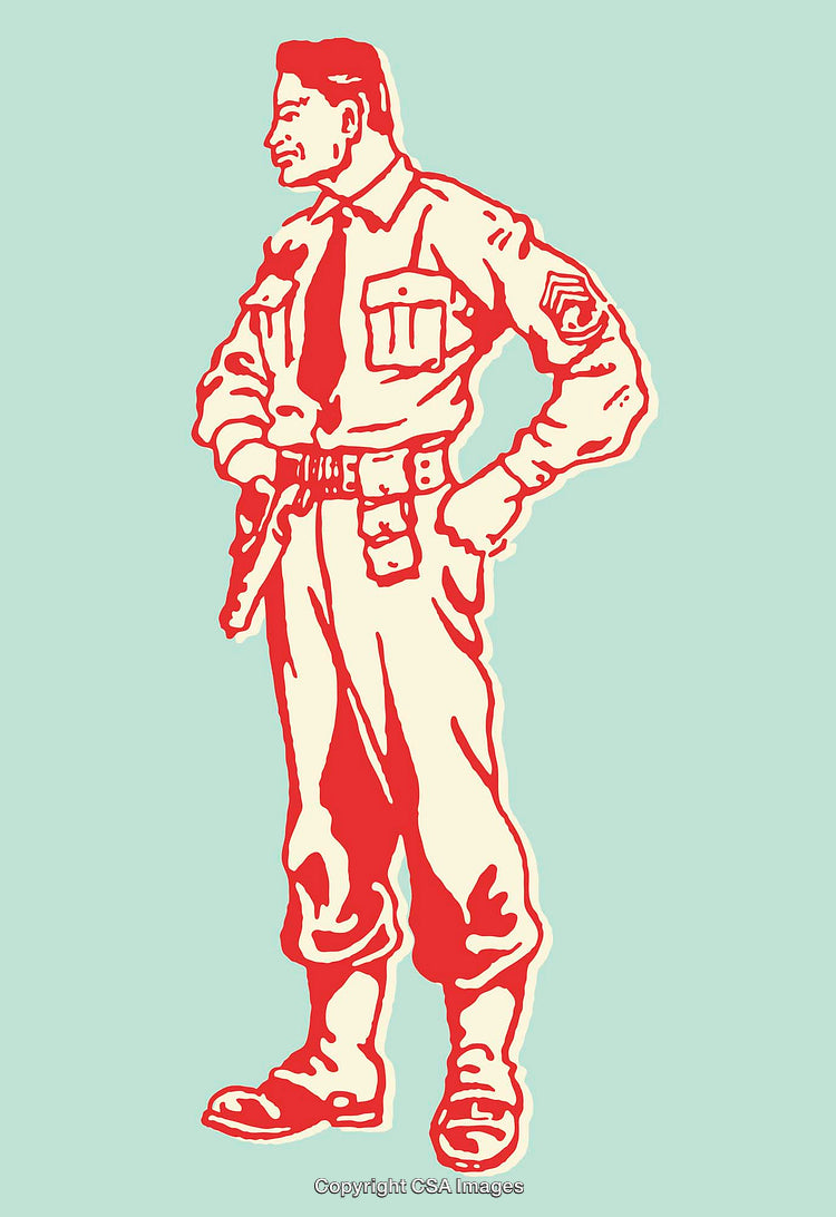 Vintage Style Illustration of Military Personnel in Uniform with Retro Colors