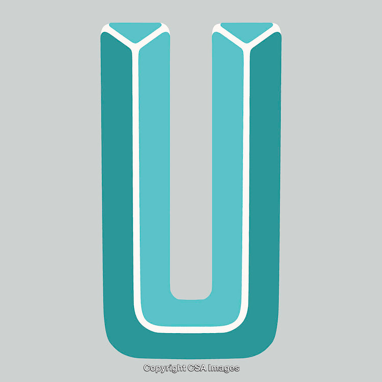 Illustration of the Letter U Design in Blue Tones on Grey Background
