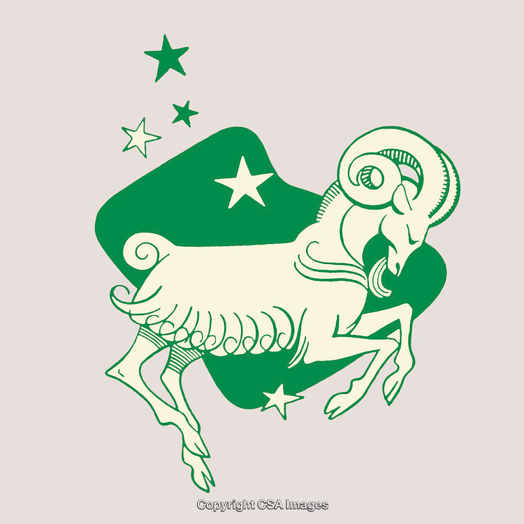 Illustration of a Zodiac Aries Symbol with Stars and Detailed Line Art