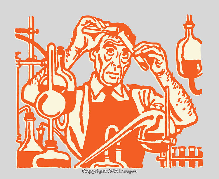 Vintage Scientist Performing Laboratory Experiment with Chemistry Equipment