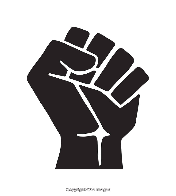 Black and White Line Art of a Raised Fist Symbol of Power