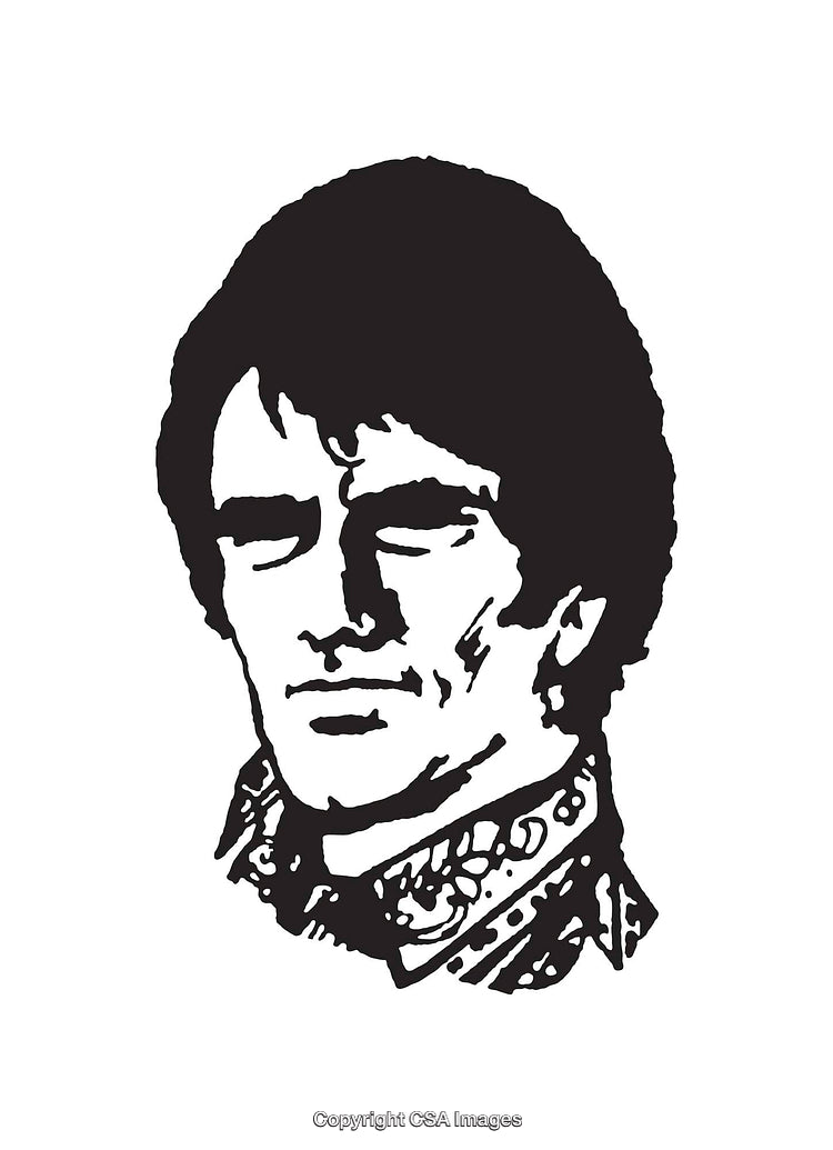 Black and White Line Art Illustration of a Thoughtful Man
