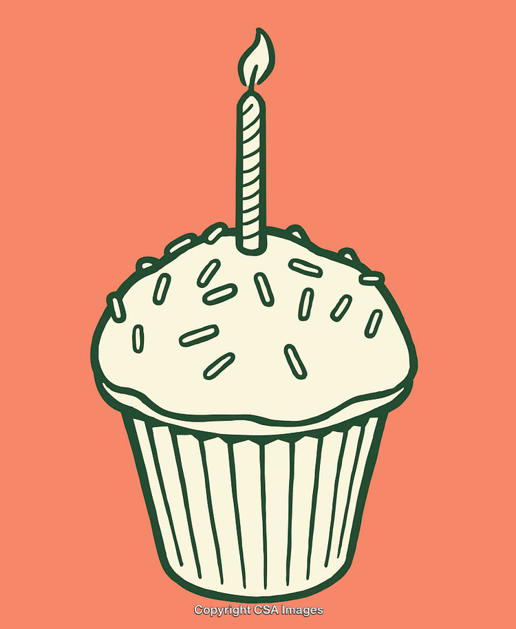 Illustration of a Cupcake with Candle and Sprinkles on a Vibrant Background