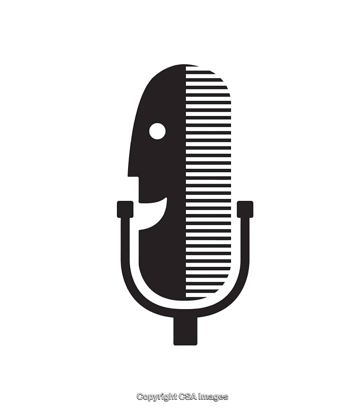 Creative Black and White Icon of Microphone Merged with Human Face