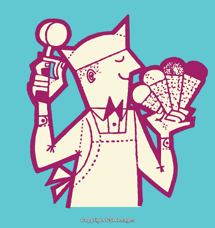 Colorful Line Art of Ice Cream Vendor with Bright Vibrant Design