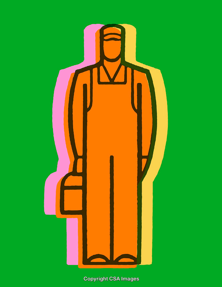 Stylized Worker Figure in Vibrant Line Art Poster Design