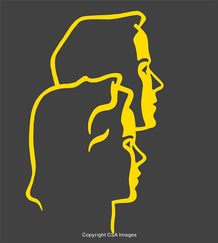 Minimalist Yellow Line Art of Two Faces on a Charcoal Background