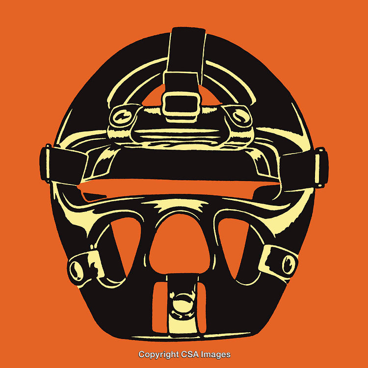 Vintage Illustration of Sports Helmet on Bright Orange Background