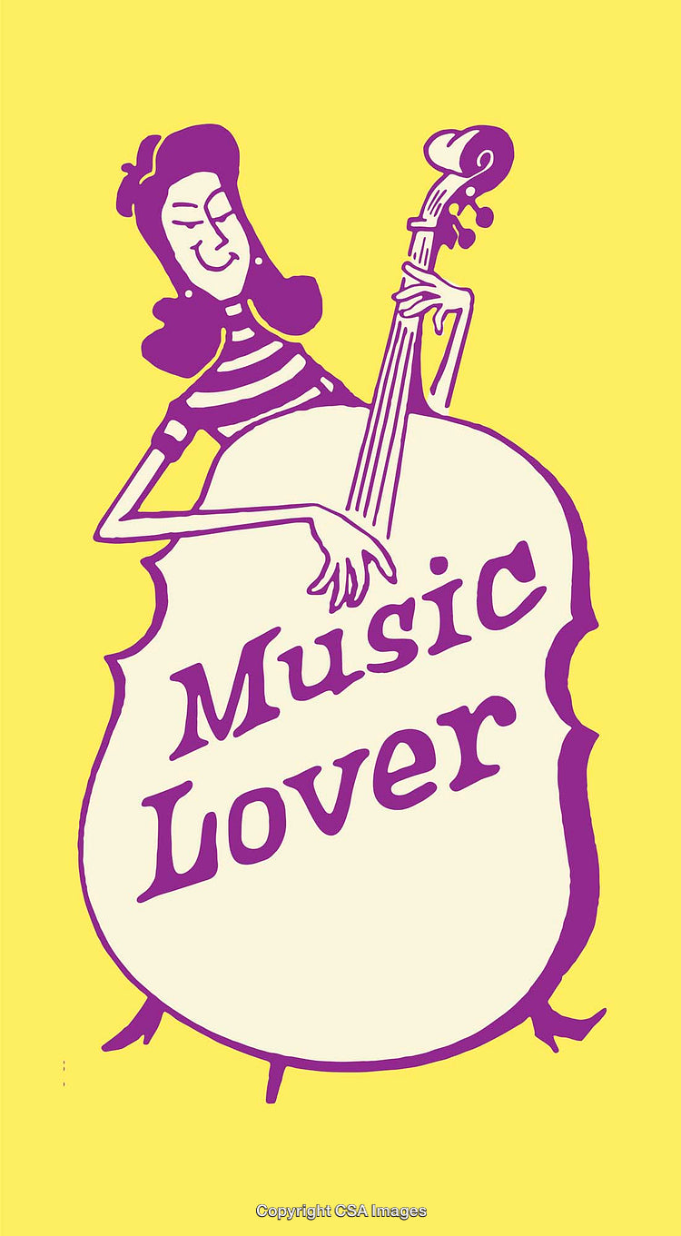 Illustrated Yellow Background Featuring Music Lover With Double Bass