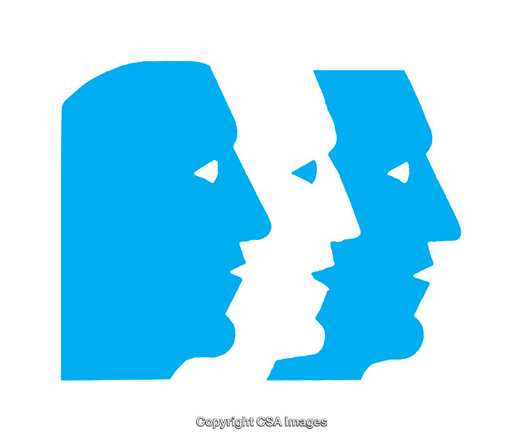 Abstract Minimalist Icon of Profile Silhouettes in Blue and White