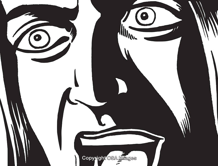 Monochrome Illustration of a Surprised Expression Featuring Wide Eyes and Open Mouth