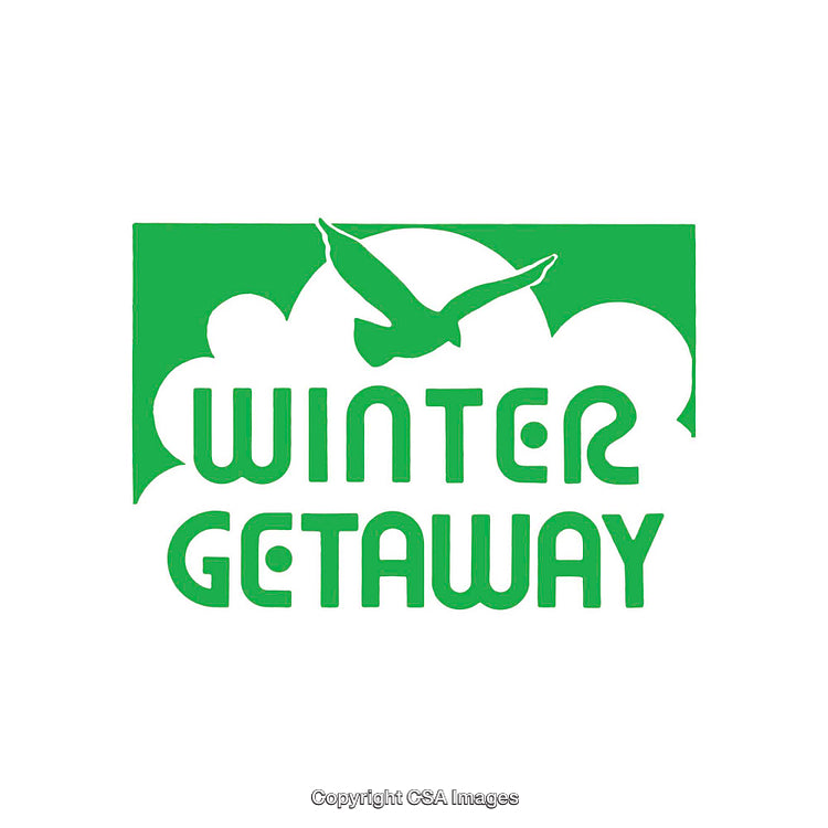 Green Themed Design with Winter Getaway Text and Seagull Silhouette