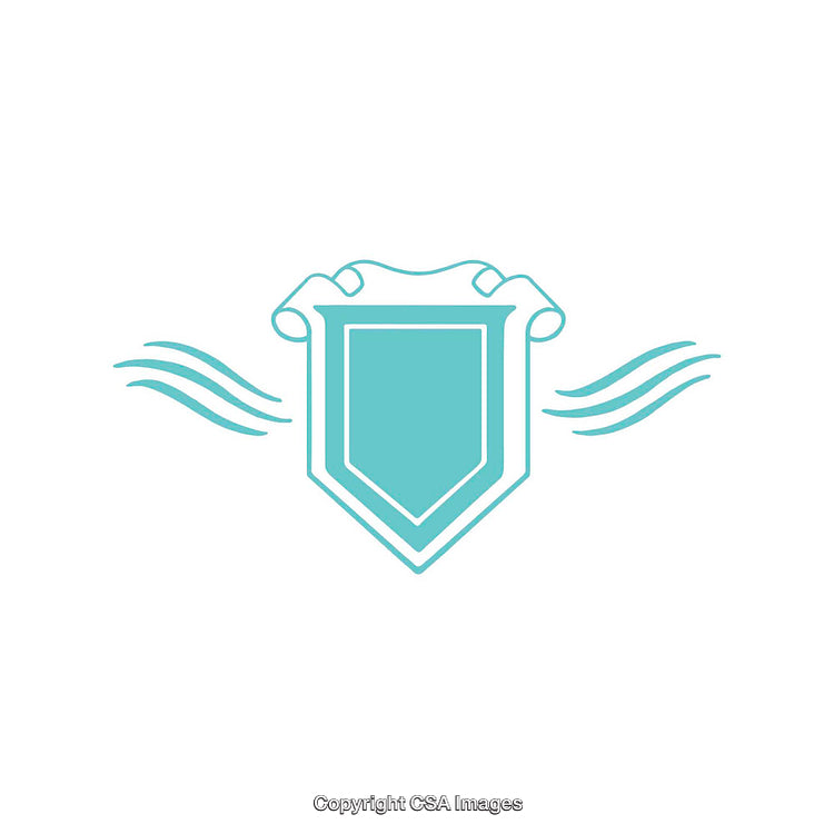 Minimalist Turquoise Shield Logo With Flowing Ribbon Design