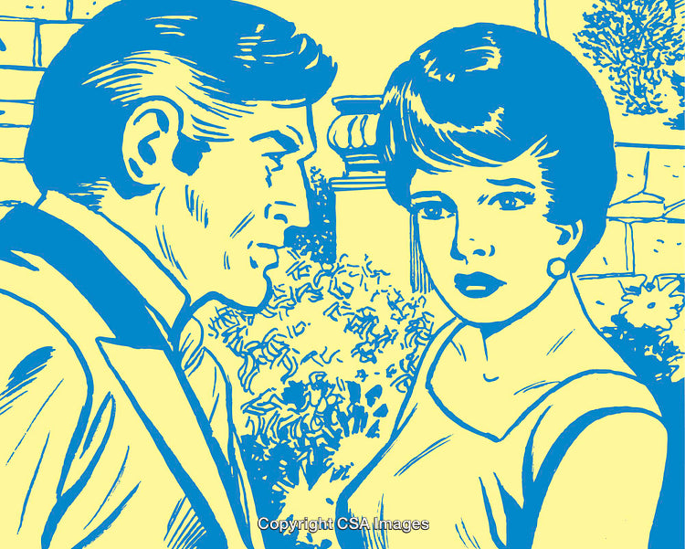 Retro Style Illustration of a Man and Woman in a Vintage Setting