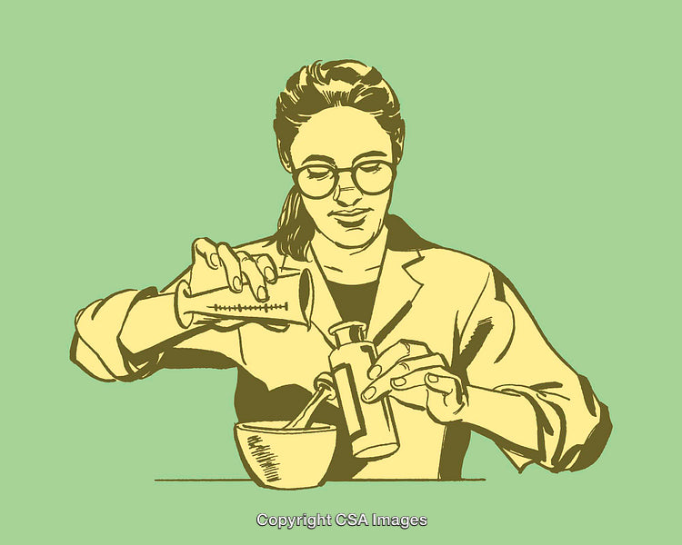 Scientist Performing Laboratory Experiment in Monochrome Illustration