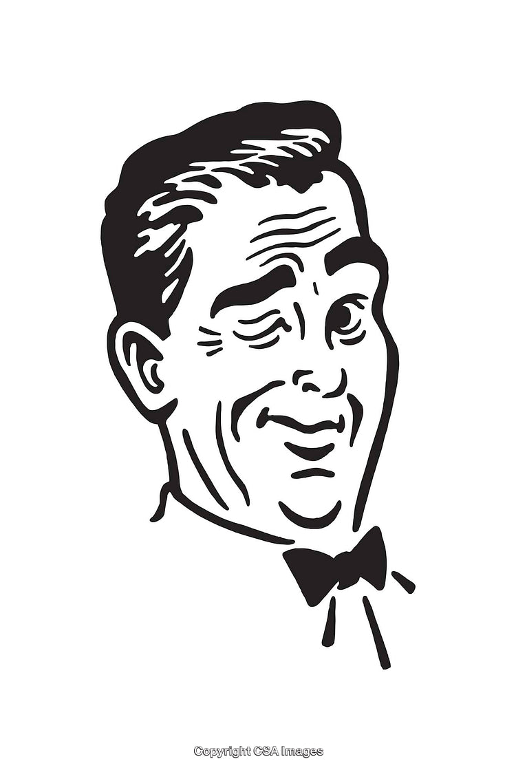 Retro Black and White Illustration of a Person Winkingly Smiling