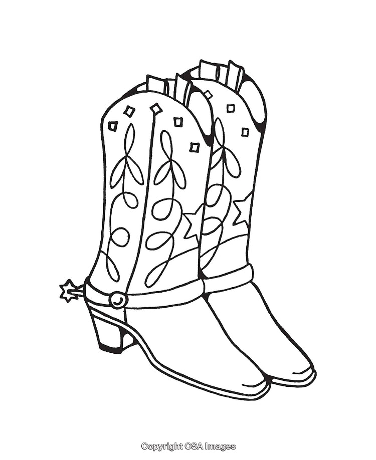 Illustrated Cowboy Boots with Intricate Detailed Western Design
