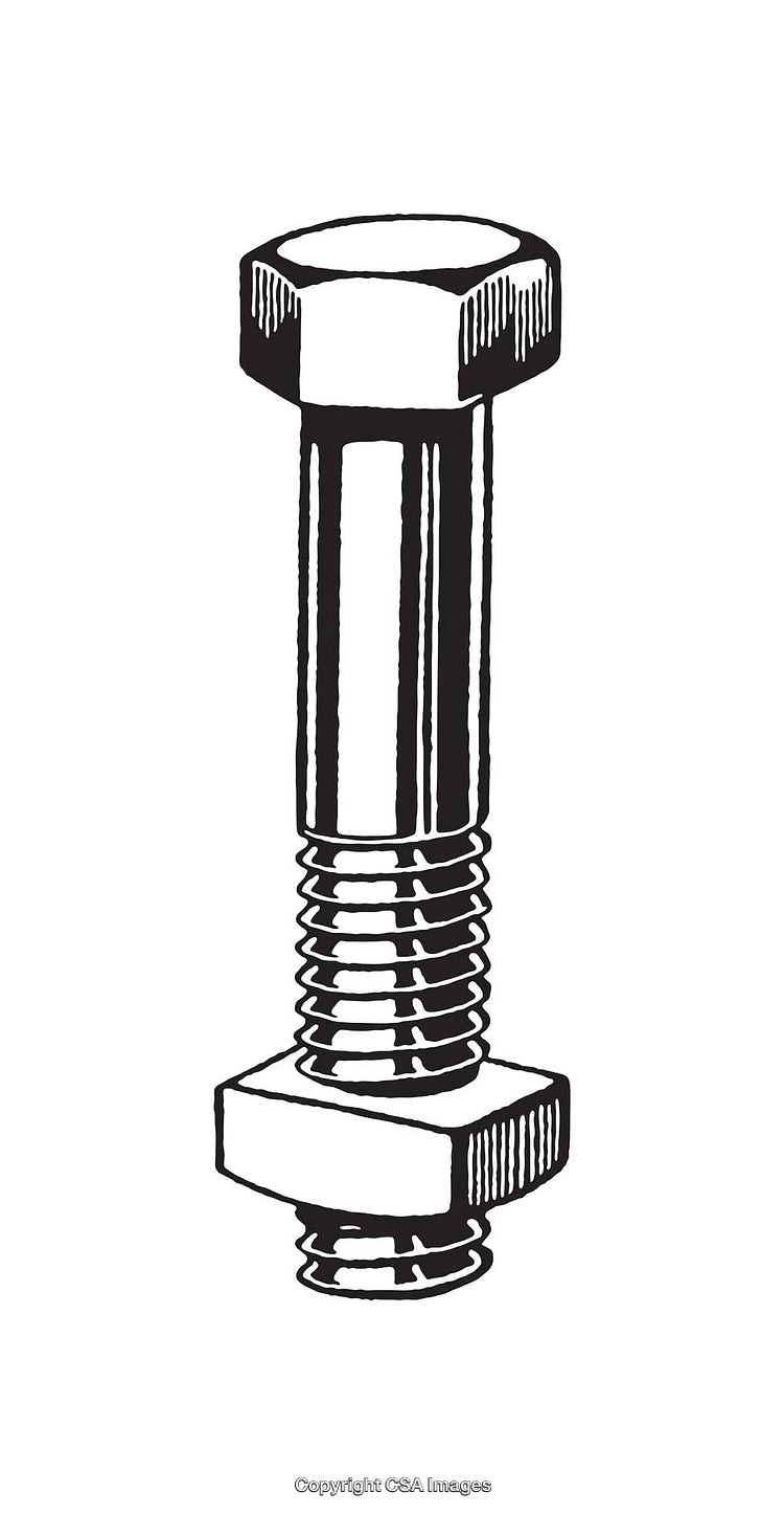 Black and White Illustration of a Hexagon Bolt with Threaded Design