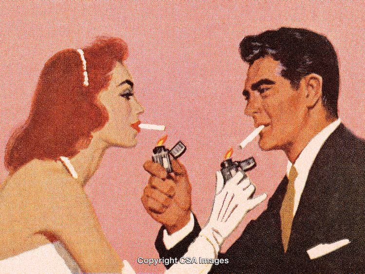 Retro Illustration of Couple Smoking Together in Classic Style