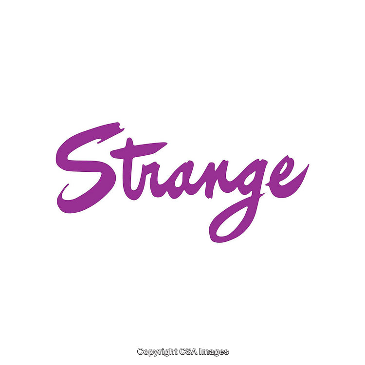 Purple Script Text Reading "Strange" on White Background