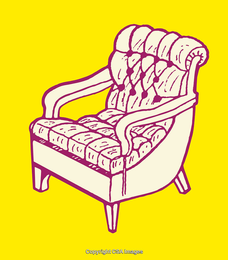 Vintage Style Armchair Line Art with Bold Yellow Background