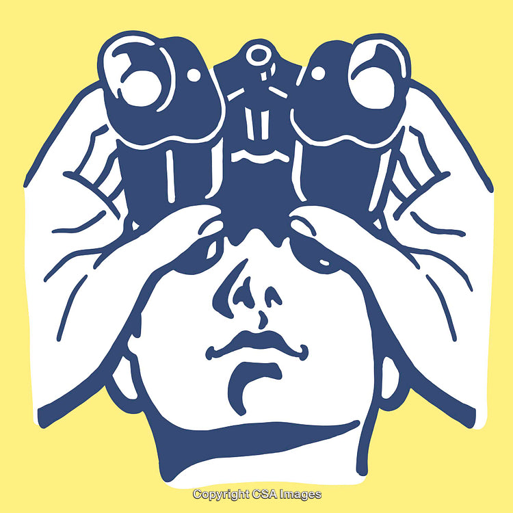 Stylized Line Art Of Individual Using Binoculars With Hands