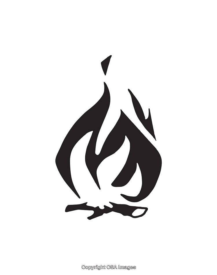 Stylized Black and White Campfire Icon with Flame Design