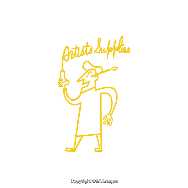 Yellow Illustration of Artist Holding Supplies with Creative Typography Design