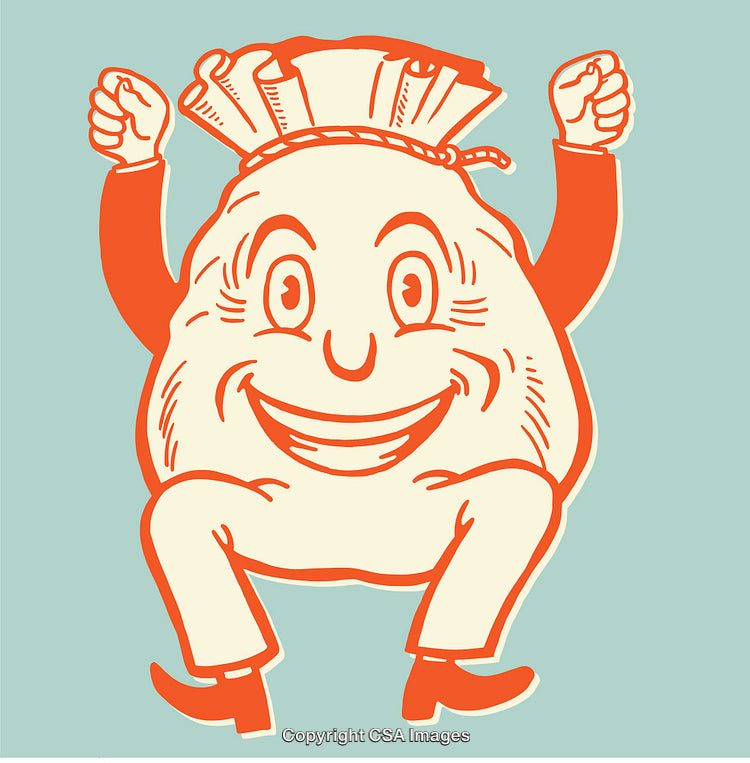 Cheerful Illustration of Happy Sack of Money with Raised Arms