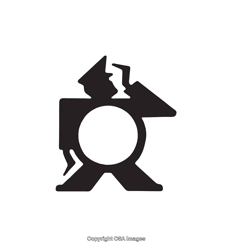 Geometric Black and White Icon Illustrating Abstract Human Figure
