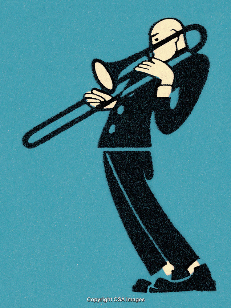 Illustration of a Musician Playing Trombone in a Creative Design Style