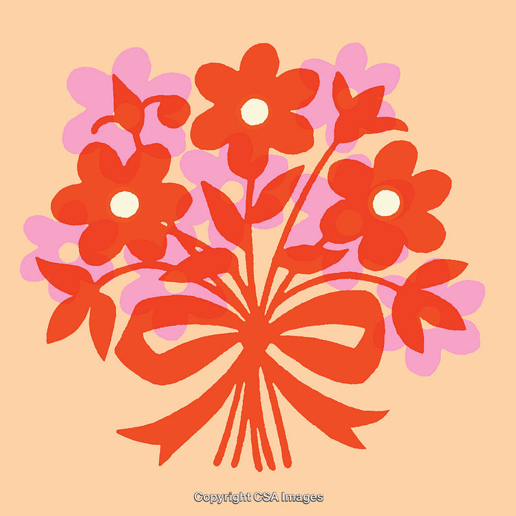 Colorful Bouquet of Flowers with Decorative Bow in Vibrant Art Style