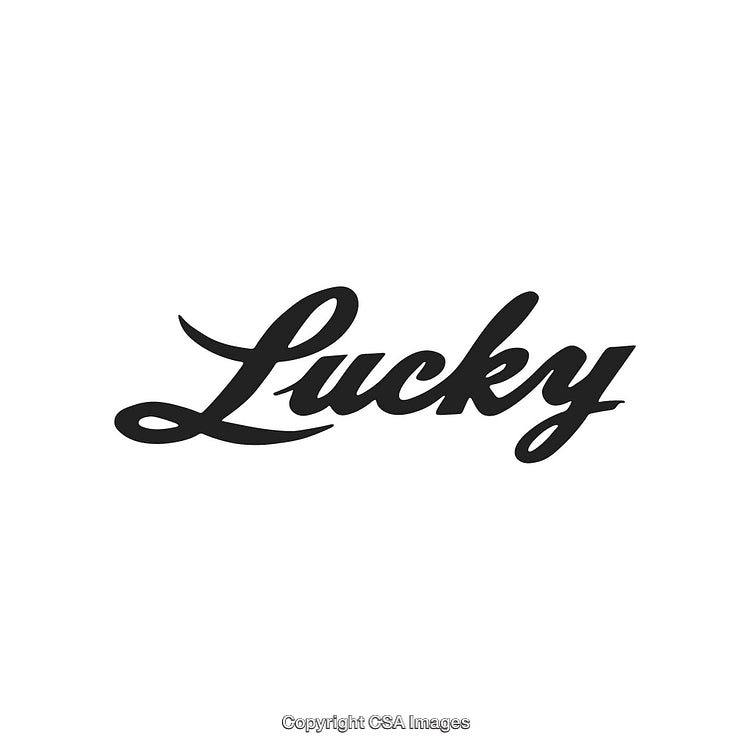 Elegant Handwritten Black Script of the Word Lucky on White Background