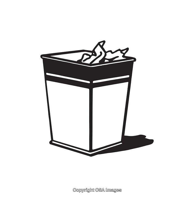Simple Black and White Trash Can Line Drawing Illustration