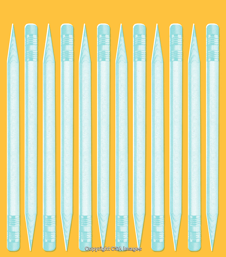 Abstract Illustration of Rows of Pencils on Bright Yellow Background