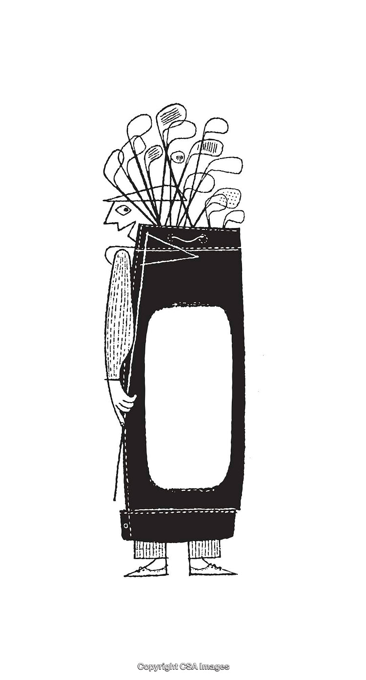 Minimalist Line Art of Golf Bag with Clubs and Person